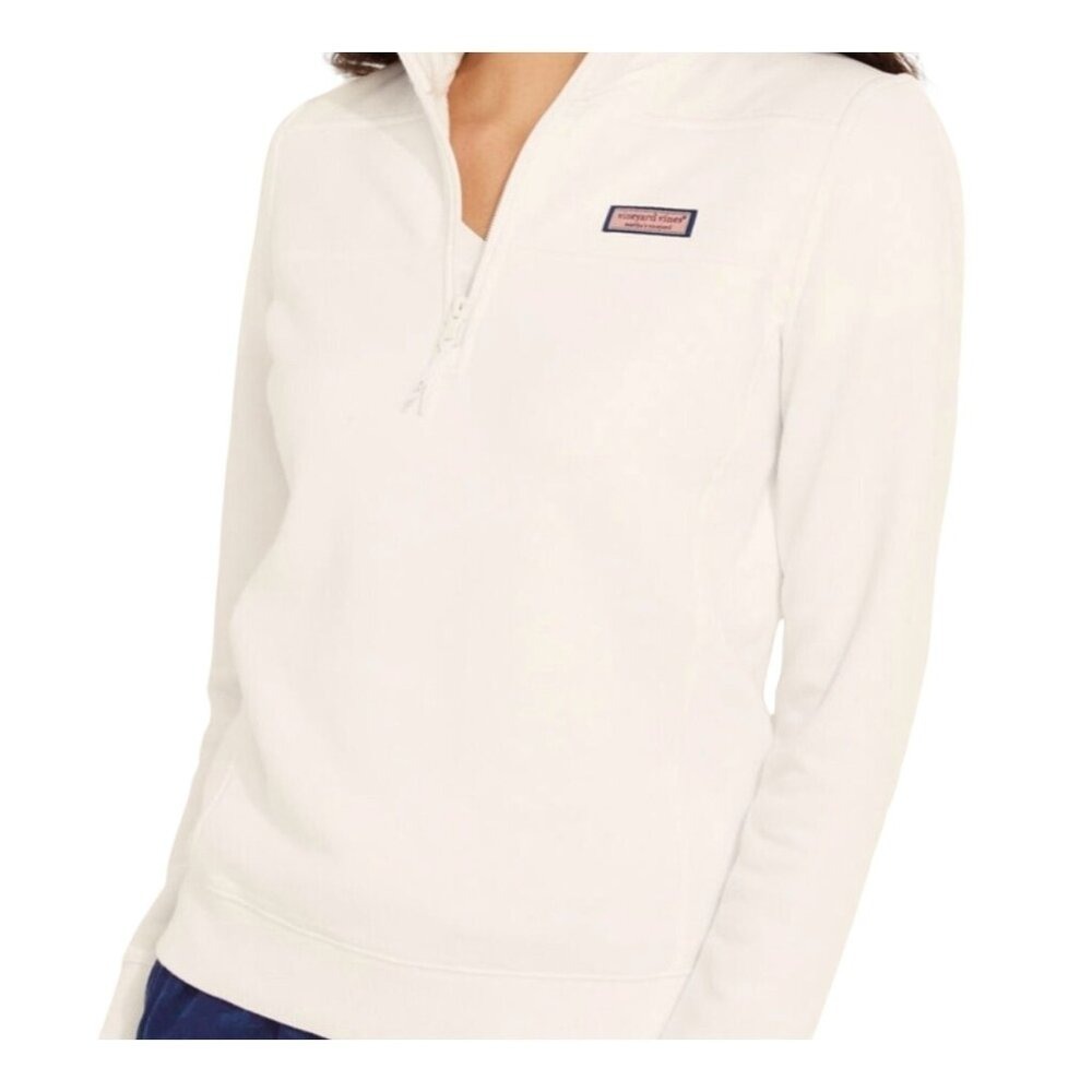 Vineyard Vines Womens XS White Quilted Half-Zip Pullover Fleece